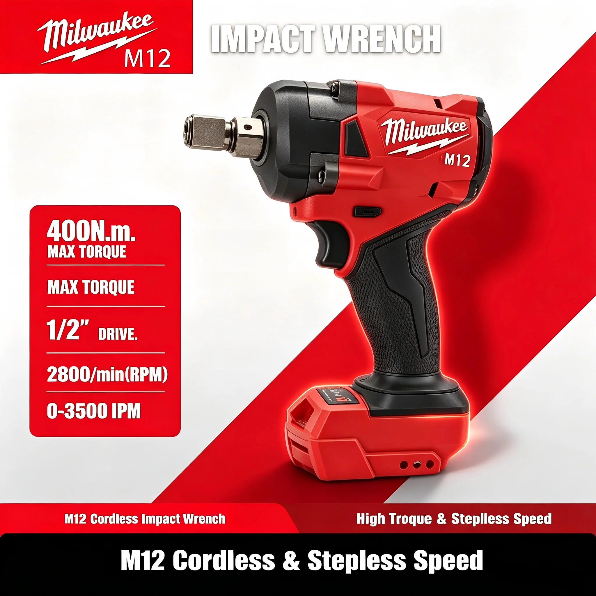 Milwaukee Drill M12 Fuel - มิลวอกี M12 M18 FUEL ประแจกระแทกไฟฟ้าไร้แปรงถ่าน ขนาด